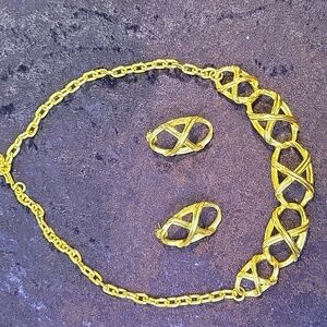 Bamboo Trellis Necklace & Matching Pierced Earrings By Avon In Original Box 1992